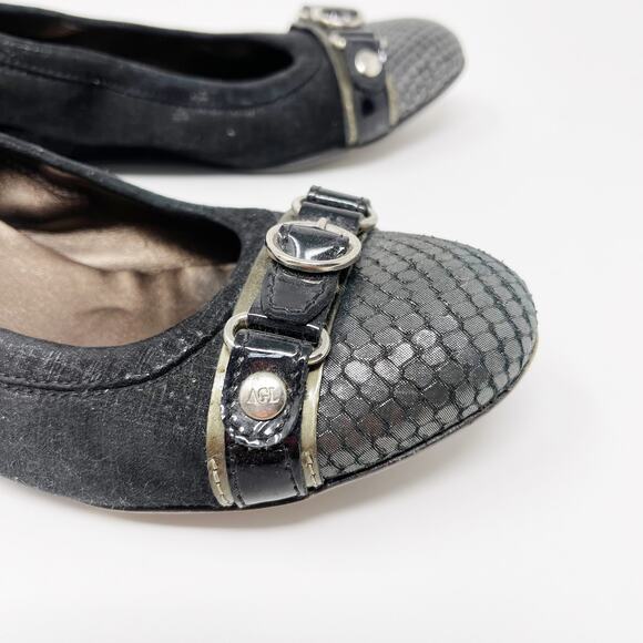AGL Attilio Giusti Leombruni Snake Cap Toe Hidden Wedge Flats Size 36 1/2 Black - Picture 6 of 13